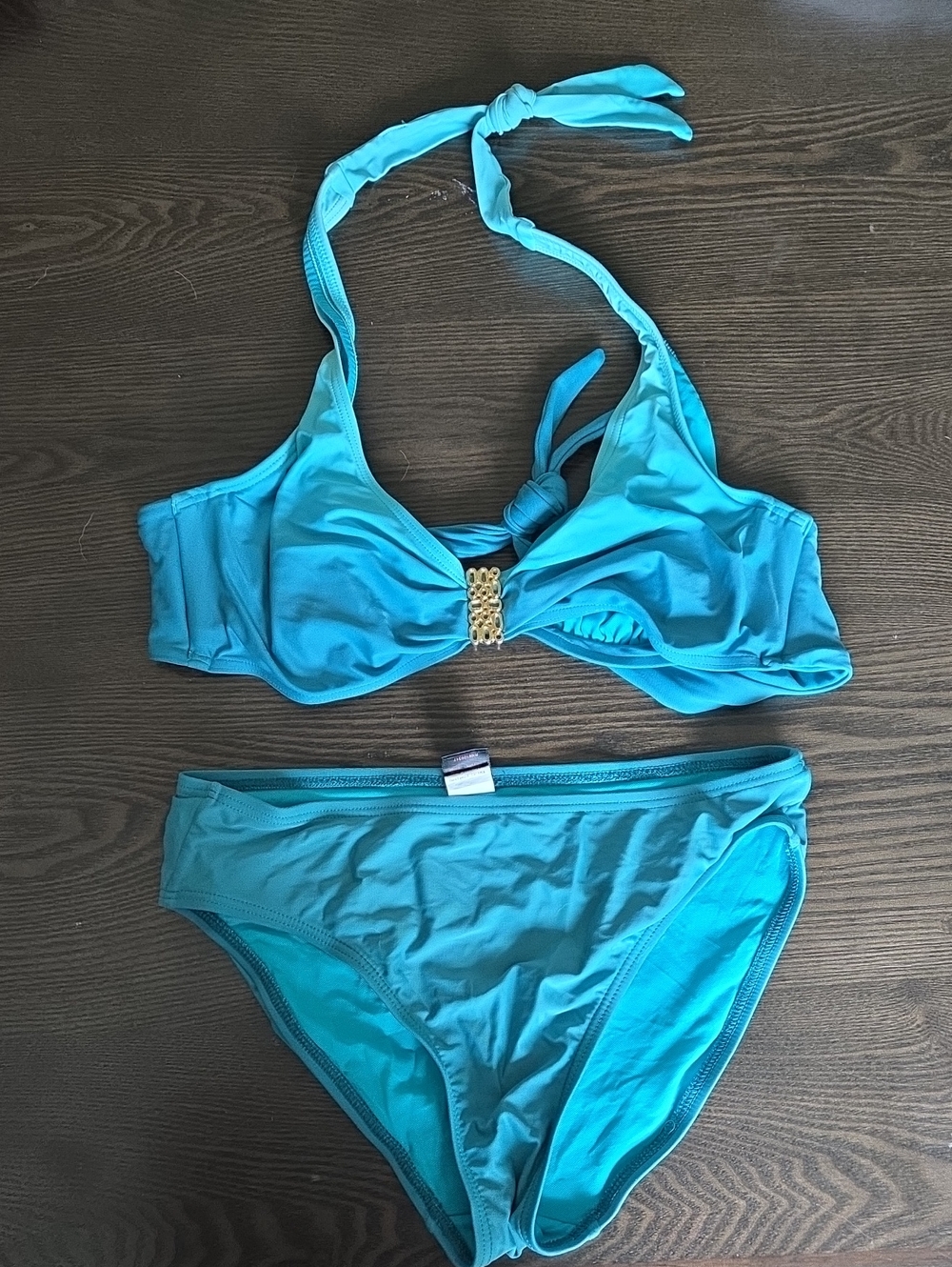 Turquoise Halter Bikini with Gold Accent